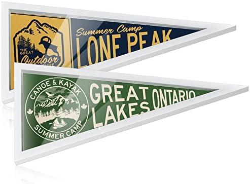 Wesiti 2 Pieces Pennant Frame Holder 12 x 30 Inches Wood Flag Frame Pennant Frame Case Pennant Holder for Team Pennants Display