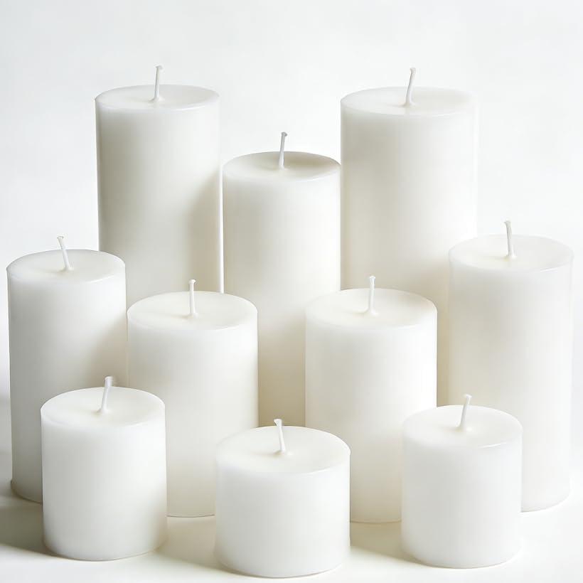 12 Pcs White Pillar Candles Bulk Set, 3 Different Lengths 3 x 3/6/8 Inch (4 Each), Dripless Unscented Smokeless,Hurricane Candles,Gives You a Better Atmosphere When Organizing an Event Party.