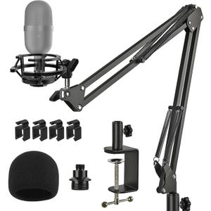 Razer Seiren Mini Boom Arm Mic Stand with Pop Filter, Shock Mount, Upgraded Heavy Duty Clamp, Adjustable Suspension Scissor Boom Arm Stand for Razer Seiren Mini USB Streaming Microphone Frgyee