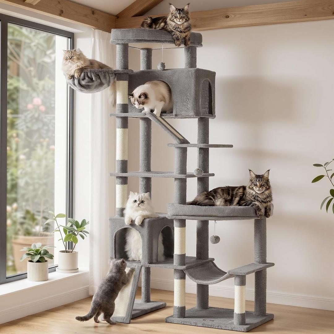 Feandrea Large Cat Tree, 79.5" Tall Sturdy Cat Tower for Indoor, Dove Gray