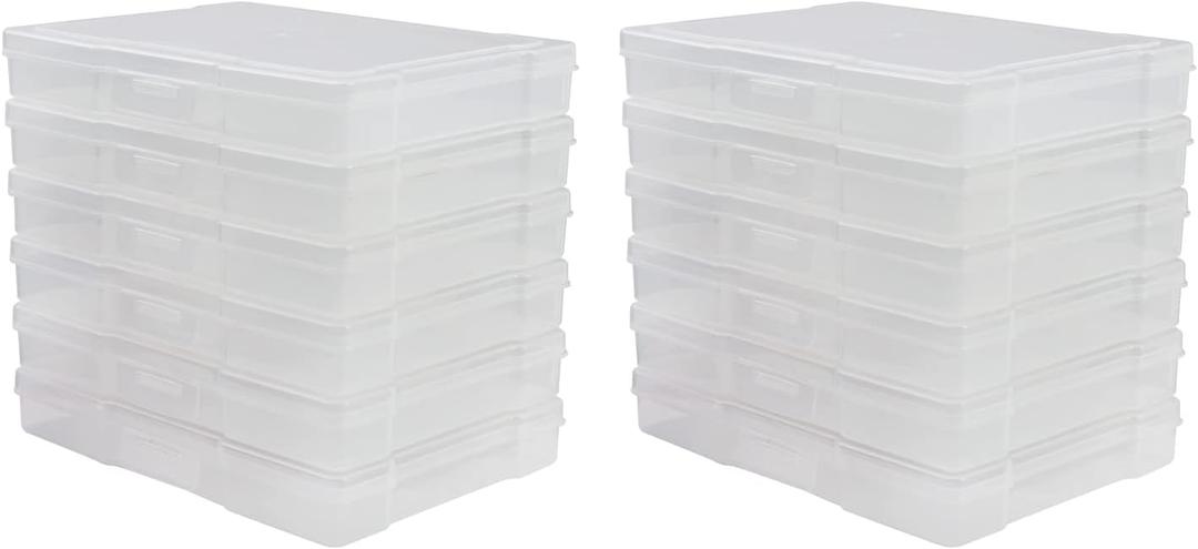 novelinks 12 Pack 5"x7" Clear Photo Storage Boxes  Plastic Picture Organizer Cases with Lids  Photo Keeper Containers for 5x7 Prints, Cards, and Craft Supplies