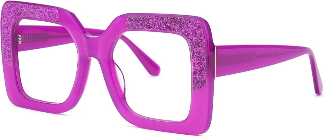 VOOGLAM Oversize Square Non Prescription Glasses for Women Blue Light & UV400 Blocking Black Acetate Computer/Phones/TV