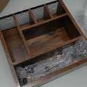 Mimorou Wooden Napkin Paper Plate and Utensil Holder Caddy for Party Kitchen Counter Cutlery Flatware Organizer for Utensil Caddy Cups Spoon Forks Napkins, Kitchen Accessories(Dark Wood Color)