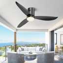 6 Speed Black Low Profile Ceiling Fans with Lights, 52" Flush Mount Modern Led Ceiling Fan with Remote, 3 Blades Dc Motor Indoor Outdoor ABS Silent Fan for Bedroom Patio Office