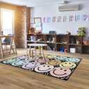 Flagship Carpets Pastel Rainbow Smileys on Notebook Educational Area Rug for Kids Room Seating Dcor, Children's Classroom, Play Carpet for Teaching and Playroom, 5' x 7'6", Multi