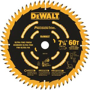 DEWALT DW7116PT DEWALT DW7116PT 60T Precision Trim Miter Saw Blade, 7-1/4"