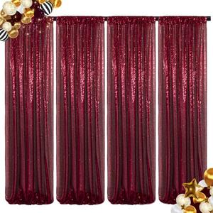 ShinyBeauty Sequin Backdrop 4 Panels Burgundy 2FTx8FT Fabric Photo Curtains for Party Baby Shower Glitter Backgrounds Burgundy, 24"W x 96"L (Pack of 4)