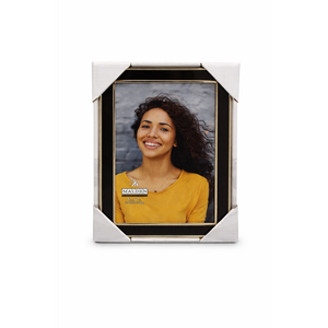 Malden International Designs Black Sleek With Silver Inside Border Picture Frame, 5x7, Black