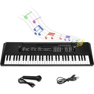M SANMERSEN Kids Music Keyboard, 61-Key Portable Electronic Piano Toy with Microphone, Teaching Tool for Beginners, Ages 3-12, Black (24.4*6.3*1.8 inch)