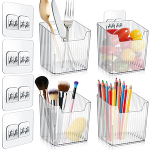 Losape Wall Mount Organizer, 6 Hooks and 4 Pack Cabinet Door Storage Bins, Space-Saving Adhesive Bathroom Wall Organizer, Wall Storage for Office, Cabinet, Pantry, Kitchen, Makeup
