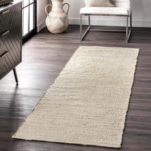 nuLOOM 2'6" x 10' Elfriede Jute & Cotton Hand Woven Area Rug, Natural, Solid Rustic Farmhouse Style, Weaved Design, Natural Fiber, For Bedroom, Living Room, Dining Room, Hallway, Office, Entryway