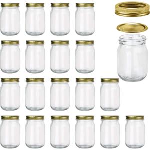 Encheng 12 oz Glass Jars With Lids And Bands,Clear Regular Mouth 12oz Mason Jars For Storage,Canning Jars For Caviar,Herb,Jelly,Jams,Honey,Dishware Safe,Spice Jars Storage Jars Set Of 20