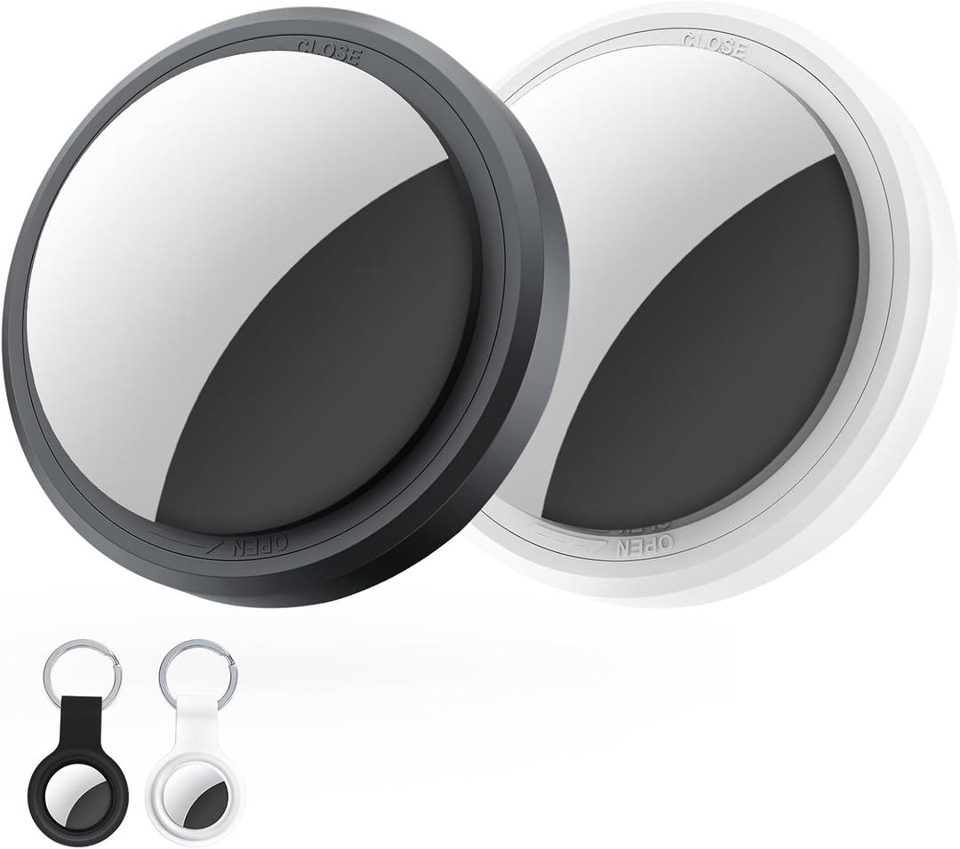 Air Tracker Tags-2 Pack Compatible with Apple Find My (iOS Only) Bluetooth Tracker, Smart Keys Finder and Item Locator with Waterproof Case for Wallet Luggage Backpack (Android Need Download App) (1B1W)