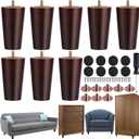 TURSTIN 8 Pieces Furniture Legs 4 Inches Round Solid Wood Furniture Feet with M8 T-Nuts Couch Legs Sofa Leg Replacement Leg for Armchair, Cabinet, Chair, Dresser or Home DIY Projects, Brown
