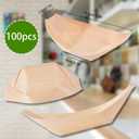 JEPELUS 100Pcs 5" Disposable Wood Boat Plates Dishes, Mini Appetizer Plates Best for Food Display, Health Friendly Wooden Sushi Boat Serving Tray, Wooden Plate Food Container for Restaurants Home