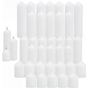 36 Pcs Individually Wrapped Pillar Candles Bulk, 2x3 2x6 2x8 Inch, Unscented Dripless Smokeless, Hurricane Candles for Wedding Party, Spa, Home Decor (36 White Pointed-tip, 2 x 3/6/8 Inch)