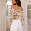 Womens Off Shoulder Long Sleeve Floral Mesh Tops Slim Fit Shirts Tops Fall Outfits 2026 (Large)