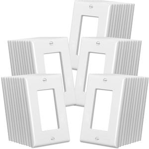 CML Decorator Wall Plates, 50 Pack Electrical Outlet Receptacle Covers, 1-Gang Switch Plates, Standard Size 2.76 x 4.5, Impact Resistant, UL Listed, White, Contractor Pack