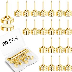 E BAVITE 20 Set Magnetic Push Pins,Flat Push Pin, Magnetic Thumb Tacks for Wall Bulletin Board Poster and Photo Hangers (Gold)