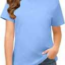 ZDC Girls Short Sleeve Shirts Crewneck T Shirts Kids Summer Tops Basic Tees 5-14 Years