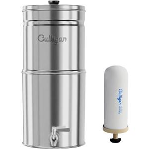 Culligan MaxClear 2.25 Gallon Gravity Water Filter System, Removes Microplastics, PFAS & Lead, NSF/ANSI Certified, Polished Stainless-Steel Countertop Filter with 1 Ceramic Filter