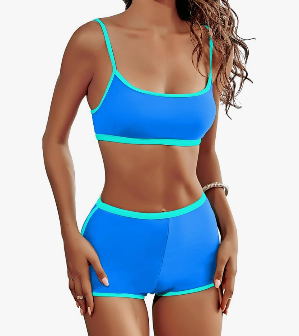 AngiMelo High Waisted Bikini Sets for Women Two Piece Tummy Control Swimsuits Modest Bathing Suit Shorts Swim Suits Teens M