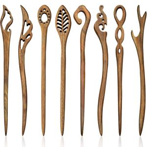 Chuangdi 8 Pieces Wooden Hair Sticks Japanese Hair Chopstick for Women Bun Maker, Chinese Chopstick Hairpin for Women Handmade Chignon Maker Accessories(Classic Pattern)