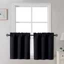 Gwine 24 Inch Long Tier Curtains for Small Window, Short Blackout Kitchen Curtains Over Sink, Half Window Drapes for Bedroom Bathroom Basement, 2 PCS, Each 30" Wx24 L, Black