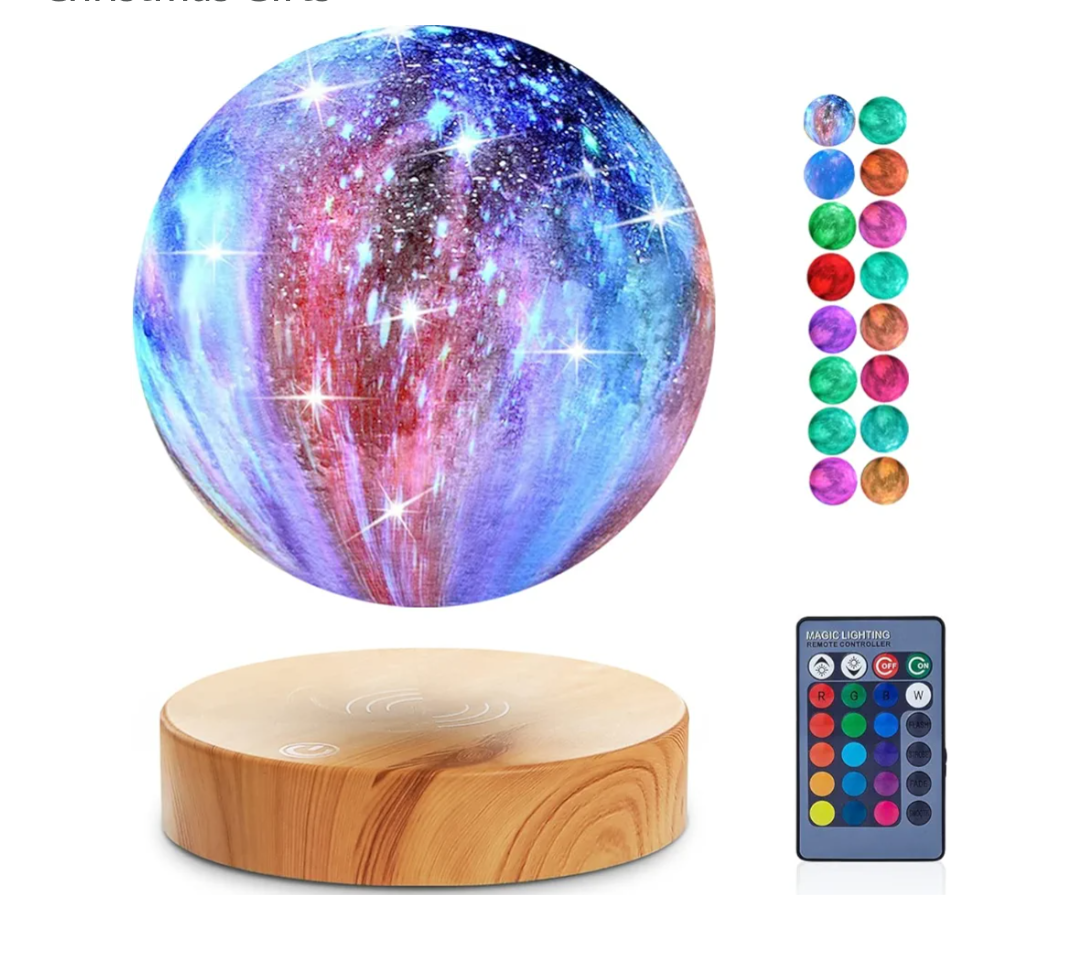 Magnetic Floating Moon Lamp, 16 Colors Galaxy Light Levitating Spinning Galaxy Moon LED Night Lights Home Office Room Desk Decorative Lamps Christmas Gifts