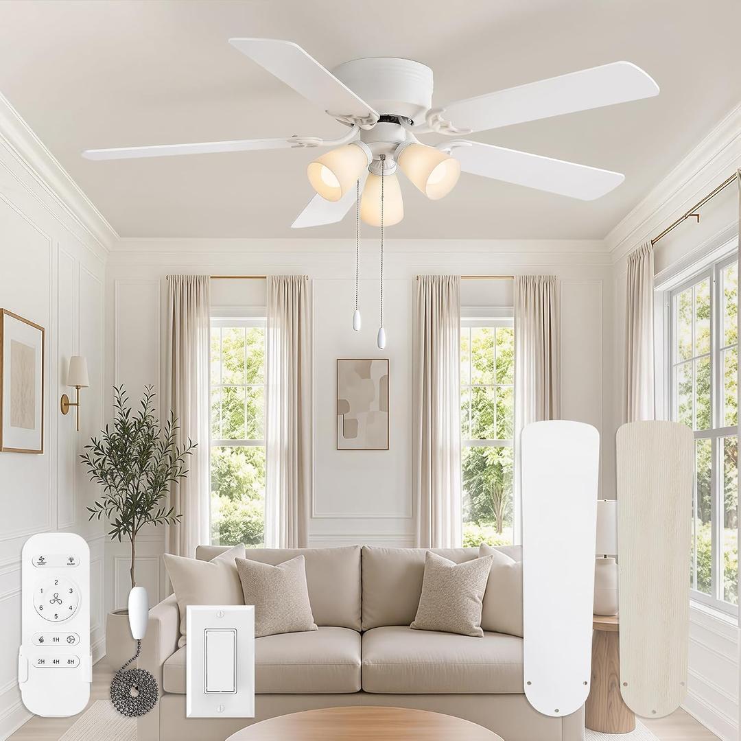 Fanbulous 52" Modern Ceiling Fan with 3 Lights, Remote & Pull Chain Control