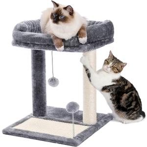 PAWZ Road Cat Scratching Post Bed, Small Cat Tree Tower with Cat Scratcher Pad Large Top Removable Bed with Play Ball Great for Kittens and Cats