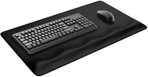 JIKIOU Large Mouse Pad with Wrist Rest, Desk Pad with Built in Wrist Rest, Waterproof Gaming Mouse Pad with Non-Slip Base for Typing Pain Relief Black 29.5x14.9 inch