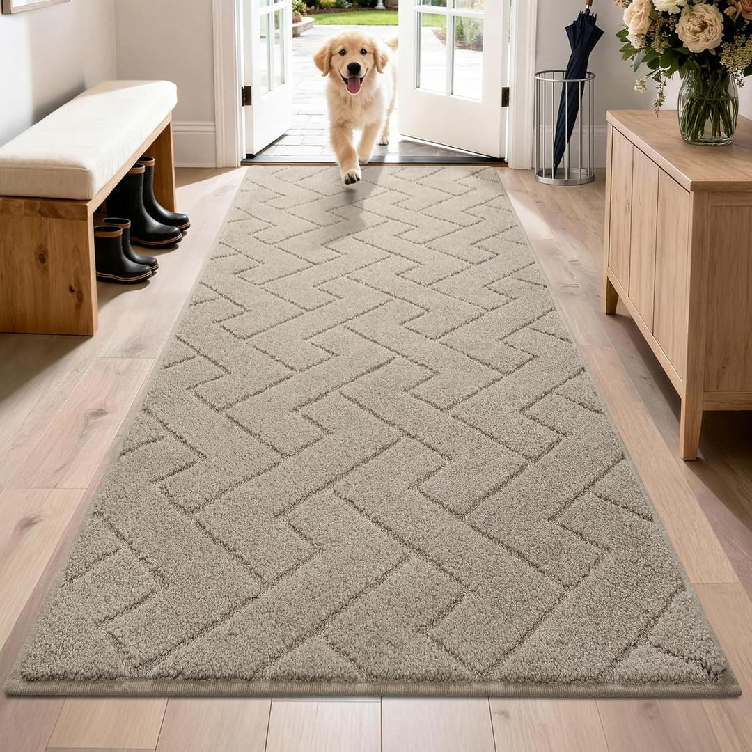 PURRUGS Dirt Trapping Door Mat 32" x 70", Non-Slip Machine Washable Entry Rug, Dog Doormat, Indoor Front Door Mat, Super Absorbent Entryway Rug for Muddy Shoes & Paws, Taupe
