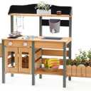 ROBUD Outdoor Mud Kitchen Set for Kids, Wooden Pretend Play Kitchen with Plant Growing Box, Real Faucet, Sink, Kitchen Accessories, Pretend Play for Kids Boys Girls Toys Age 3+
