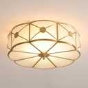 MIXL- Brass Flush Mount Ceiling Light, Flower Shaped 3-Light LED Ceiling Lamp, Frosted Glass Shade Modern Light, Close to Ceiling Light Decorative for Bedroom Living Room(13.77" W), Small
