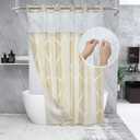 No Hook Ivory Luxury Double Shower Curtain with Snap in Fabric Liner Set-Hotel Style with See Through Mesh Top Window, Modern Geometric Waterdrop Design,71x74 INCH