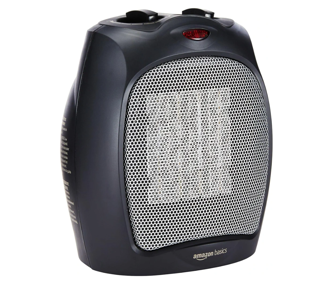 Amazon Basics Ceramic Space Heater, Portable Indoor Heating Solution, With Overheat and Tip-Over Protection, Thermostat, Non-Oscillating, 1500W, 7.52"D x 6.34"W x 9.45"H, Black