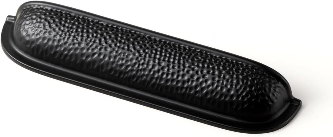 Goo-Ki 6 Pack 5 Inch Matte Black Cabinet Cup Pulls  Hammered Texture with Curved Edges, Elegant Drawer Bin Handle for Kitchen & Furniture