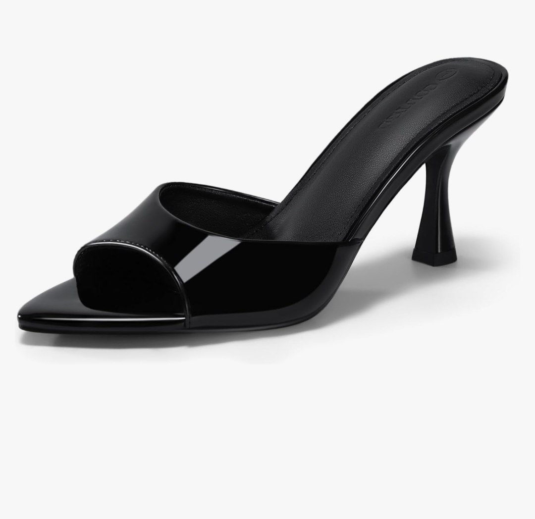 Coutgo Womens Heeled Mules Pointed Peep Toe High Heels Slip On Backless Mule Sandals Dress Shoes Size 9,5