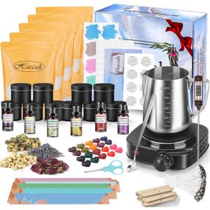 Candle Making Kit with Wax Melter, Making Supplies,DIY Arts&Crafts Gift for Kids,Beginners,Adults,Including 500w Electronic Stove,Wicks,Rich Scents,Dyes,Melting Pot,Candle tins
