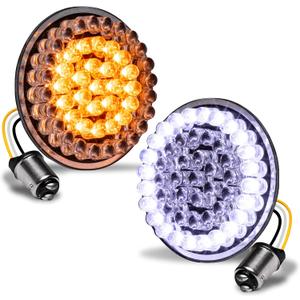 TRUE MODS 2" 1157 Front Amber + White LED Turn Signal & Running Light for Harley Davidson [Pair Set] [Black-Finish] [Bullet Style] For Sportster Street Glide Road King Softail Electra Heritage