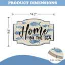 Bolisom Home by The Sea Front Door Sign, Beach Coastal Sea Fish Wood Hanger Outdoor Outside Porch Home Decor, Nautical Ocean Wooden Wreath Indoor Wall Hanging Decoration