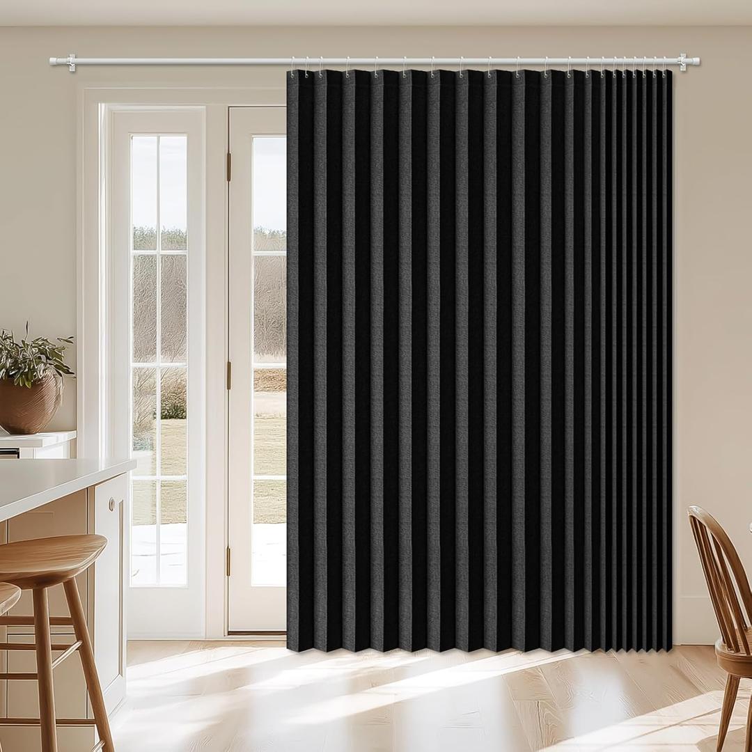 AJAZZ Blackout Accordion Door Curtain 98"x84" Black - Magnetic Folding Room Divider, No-Drill Sliding Patio Closet