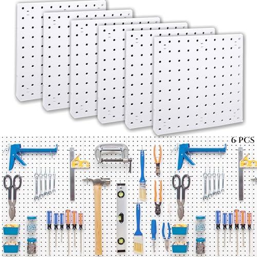 LANSI 6Pcs Peg Board, Peg Board Wall Organizer Panels, White Pegboard Wall Mount, ABS Pegboard for Craft Room Garage Kitchen Workshop, ABS Peg Boards Easy Installation (White)