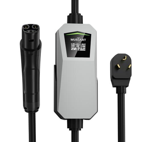 MUSTART Level 2 Tesla Charger, 25A Portable EV Charger with NEMA 10-30 Plug– Unlocking Convenience with One-Touch Release, Compatible with All Tesla Models & Cybertruck