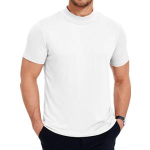 COOFANDY Men's Mock Turtleneck T Shirt Short Sleeve Slim Fit Basic Casual Undershirt Solid Color Pullover Tee (XX-Large, A-white)
