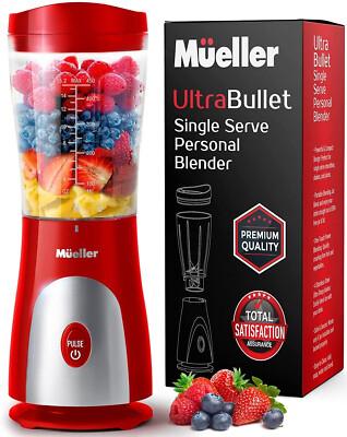Mueller Smoothie Blender for Smoothies - Personal Blender for Shakes, Frozen Drinks, Baby Food & More, 15oz Travel Cup and Lid, Durable Stainless Steel Blades for Powerful Blending Performance, Red
