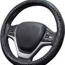 Premium Leather Steering Wheel Cover with Air Holes Non-Slip Rubber Grip, Universal Fit for Cars (Black)