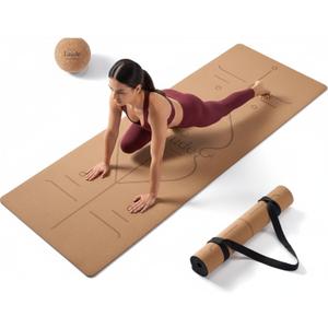 Laude Cork Yoga Mat + Ball Set  Sustainable Non Slip Yoga Mat with Strap  Thick Yoga Mat, Pilates Mat Thick & Workout Mat  Eco-Friendly Cork & Rubber Mat with Alignment Lines, Superior Grip, Sweat-Resistant & Durable 72"x26"