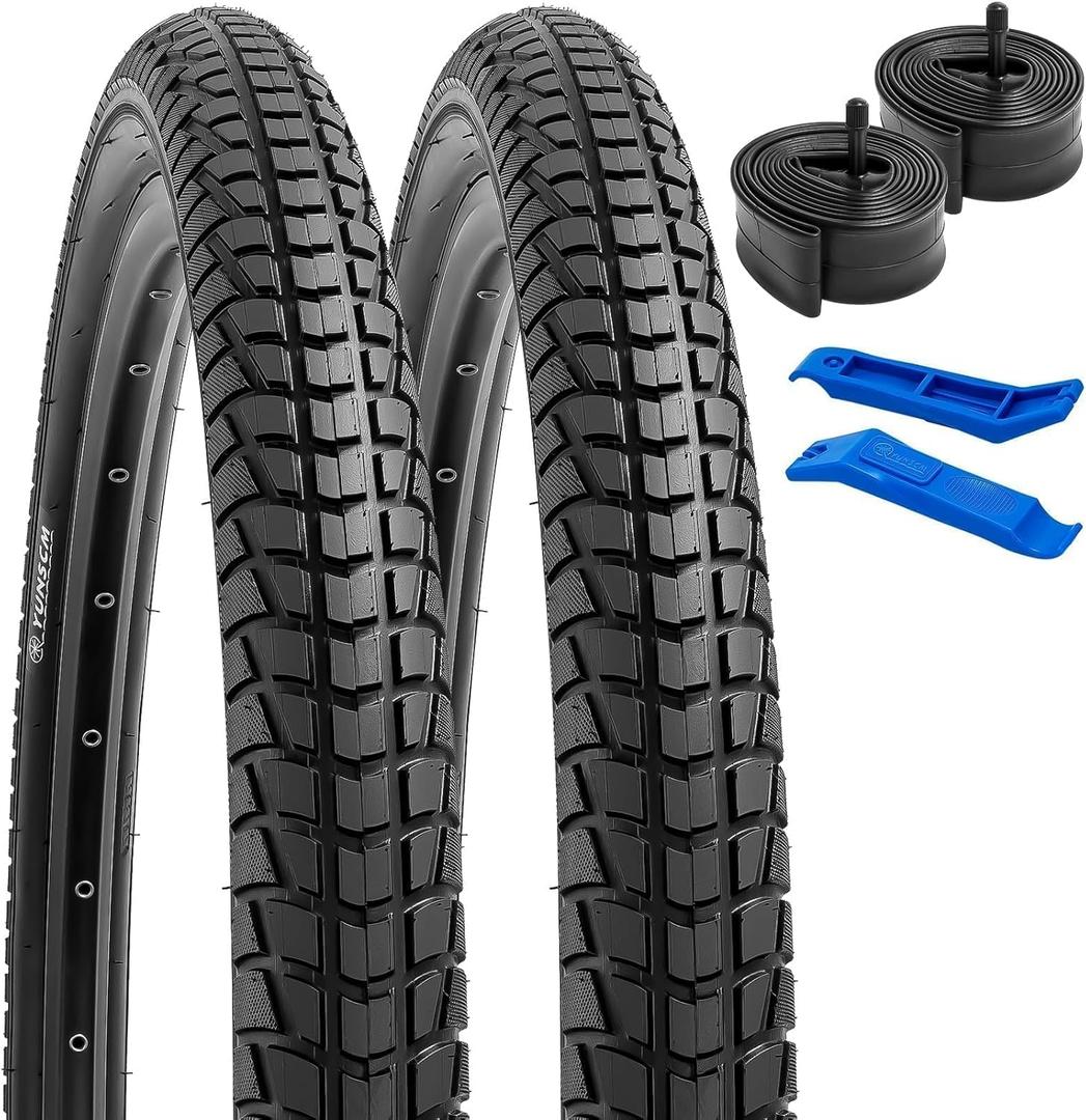 YUNSCM 2-PCS 26" Road Bike Tires 26x1.95/53-559 and 26" Heavy Duty Bicycle Tubes Schrader Valve Compatible with Road Bike 26x1.90 26 x 1.95 26x2.0 Bicycle Tires and Tubes (Y-918)